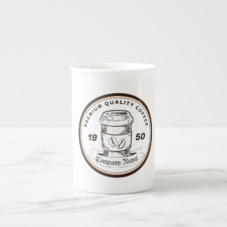 Retro vintage coffee shop diner logo dark brown bone china mug