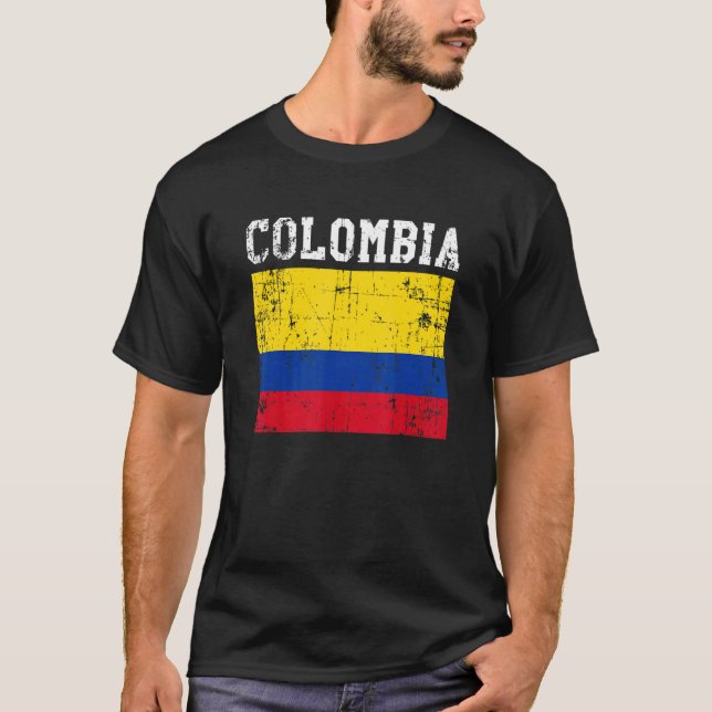 Retro Vintage Colombia Flag Columbian Roots T-Shirt (Front)