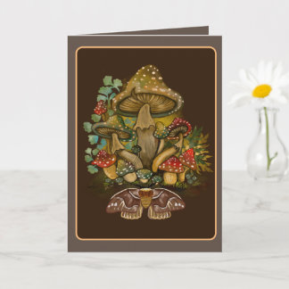 Retro Vintage colors Mushroom & Moth Art Card