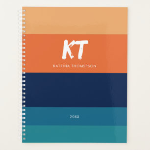 Retro Vintage Colors & Stripes Monogram Planner