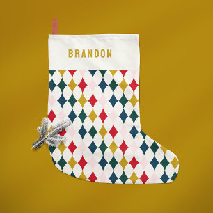 Retro vintage colourful diamond simple small christmas stocking