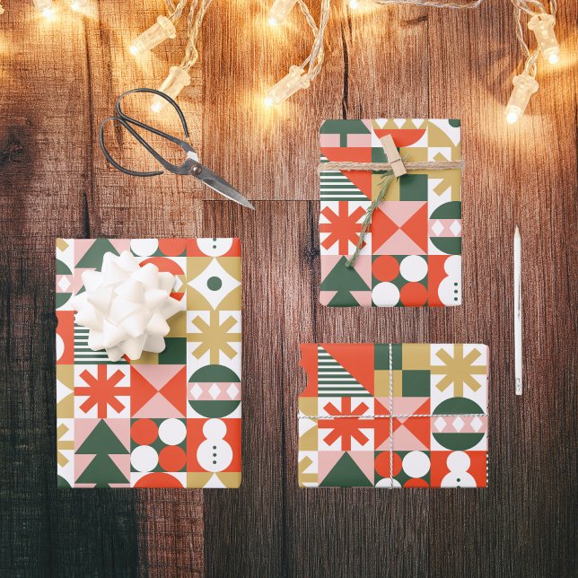 Retro Vintage Colourful Scandinavian Christmas Wrapping Paper Sheet (Creator Uploaded)