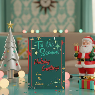 Retro Vintage Colourful Stars Christmas Card