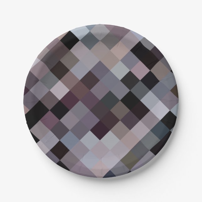 Retro vintage colours cubes pixels pattern paper plate (Front)