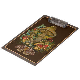 Retro Vintage colours Mushroom & Moth Art Clipboard
