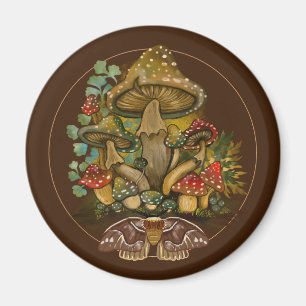 Retro Vintage colours Mushroom & Moth Art Magnet