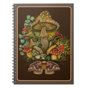 Retro Vintage colours Mushroom & Moth Art Notebook