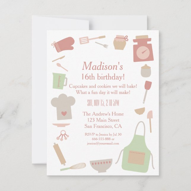 Retro Vintage Cooking Baking Birthday Party Invitation (Front)