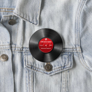 Retro vintage cool custom text vinyl record, 7.5 cm round badge