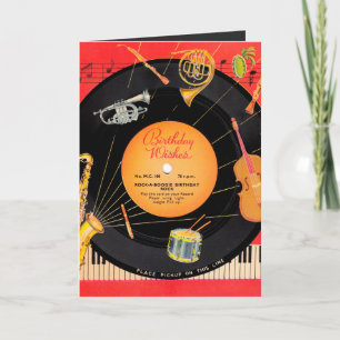 Retro vintage cool record pattern Birthday party Card