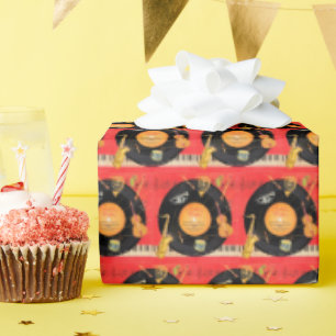 Retro vintage cool record pattern Birthday party Wrapping Paper