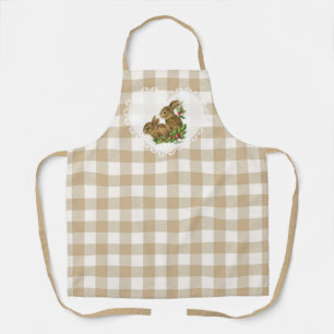 Retro Vintage Coquette Baby Animals Bunny Gingham Apron
