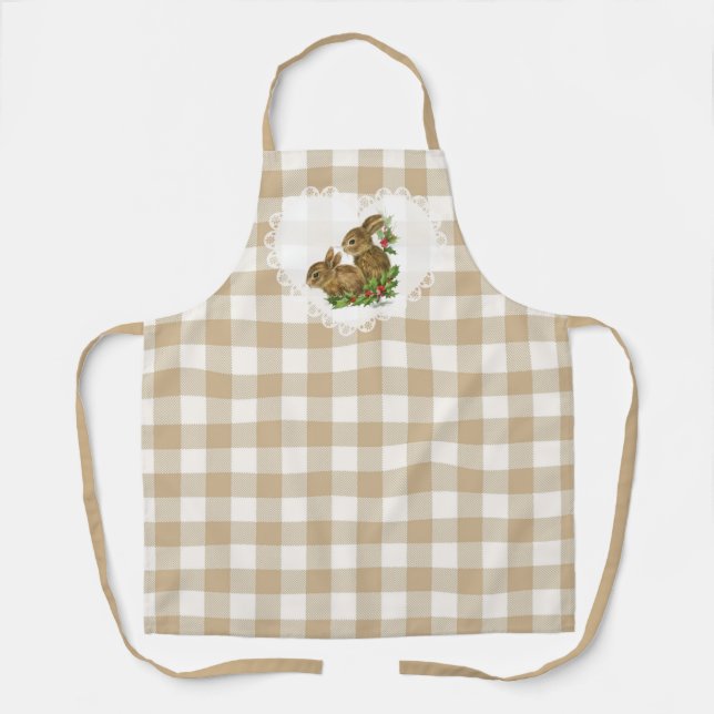 Retro Vintage Coquette Baby Animals Bunny Gingham Apron (Front)