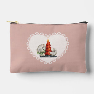 Retro Vintage Coquette Baby Animals Cat Gingham Accessory Pouch