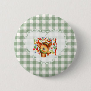 Retro Vintage Coquette Baby Animals Deer Gingham 6 Cm Round Badge