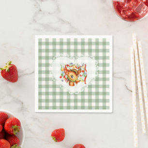 Retro Vintage Coquette Baby Animals Deer Gingham Napkin