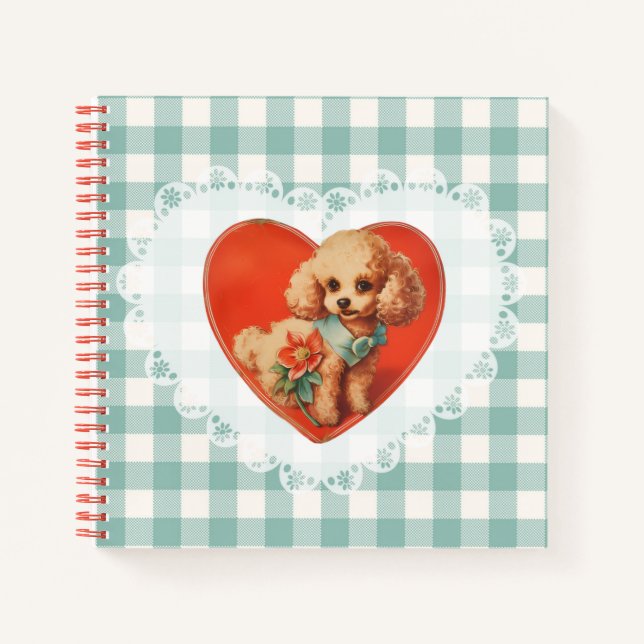 Retro Vintage Coquette Baby Animals Dog Gingham Notebook (Front)