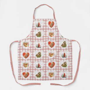 Retro Vintage Coquette Baby Xmas Animals Gingham Apron
