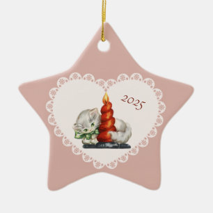 Retro Vintage Coquette Pastel Baby Animals Cat Ceramic Tree Decoration