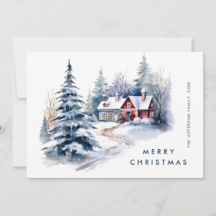 Retro Vintage Country House Christmas Tree Holiday Card