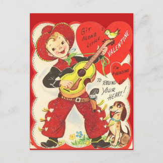 Retro Vintage Cowboy with Guitar Valentine's Day Holiday Postcard