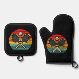 Retro Vintage Crossed Tennis Racket - Sports Lover Oven Mitt & Pot Holder Set