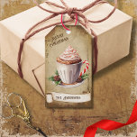 Retro Vintage Cup Peppermint Hot Cocoa Christmas Gift Tags<br><div class="desc">Beautiful retro vintage illustration of a cup of peppermint hot cocoa,  on a retro grunge background and frame for an aged or vintage look. Design features a vintage scroll ribbon for your personalisation both in the front or the back sides of this elegant,  and timeless Holiday Gift Tag.</div>