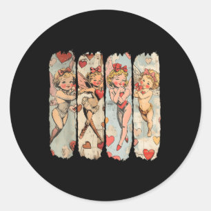 Retro Vintage Cupid Happy Valentines Day Classic Round Sticker