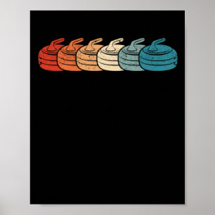 Retro Vintage Curling Player Curler Winter Ice Poster