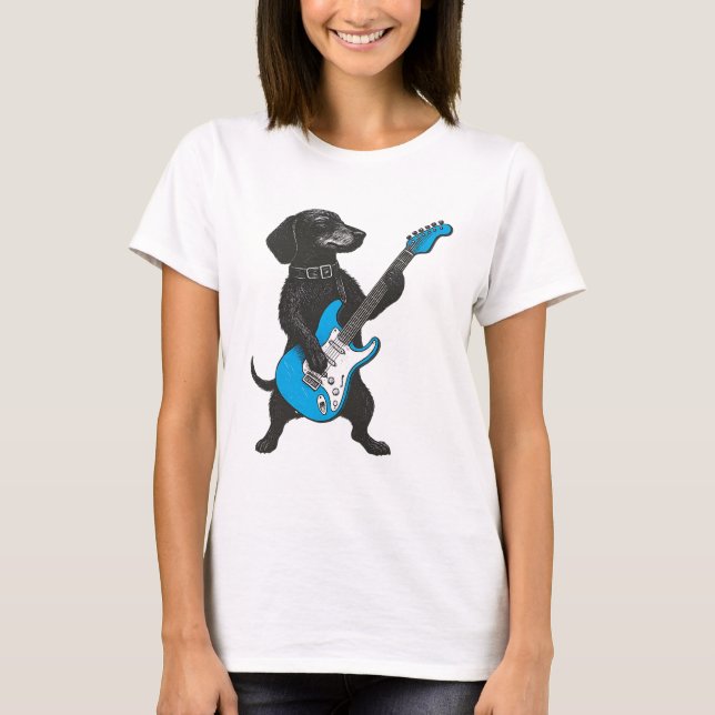 Retro Vintage Dachshund Weenie Playing Guitar T-Shirt (Front)