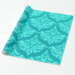 Retro Vintage Damask Brocade Cyan Teal Peacock Wrapping Paper