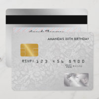 Retro Vintage Damask Credit Card Birthday Party
