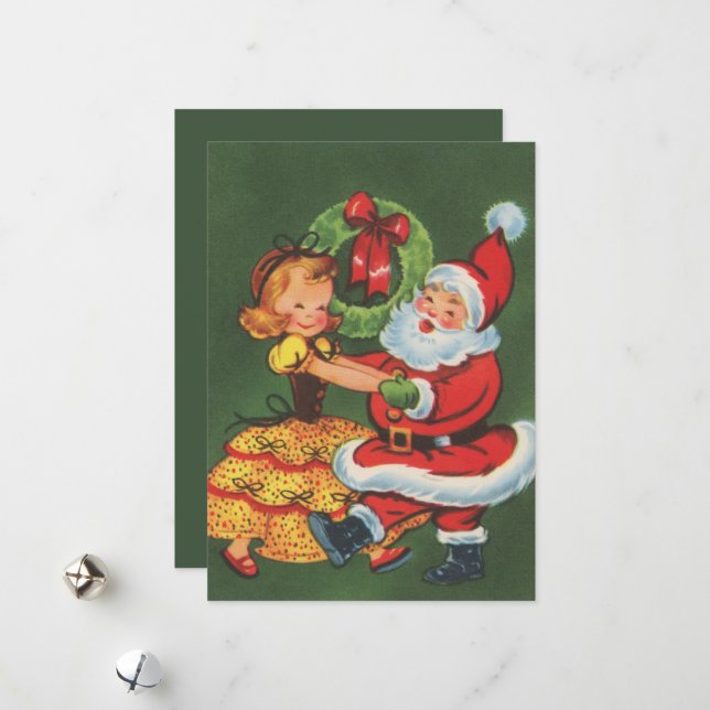retro vintage dancing Santa Christmas Holiday Card (Front/Back In Situ)