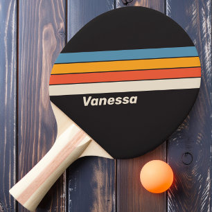 Retro Vintage Dark Rainbow Striped with Name Ping Pong Paddle
