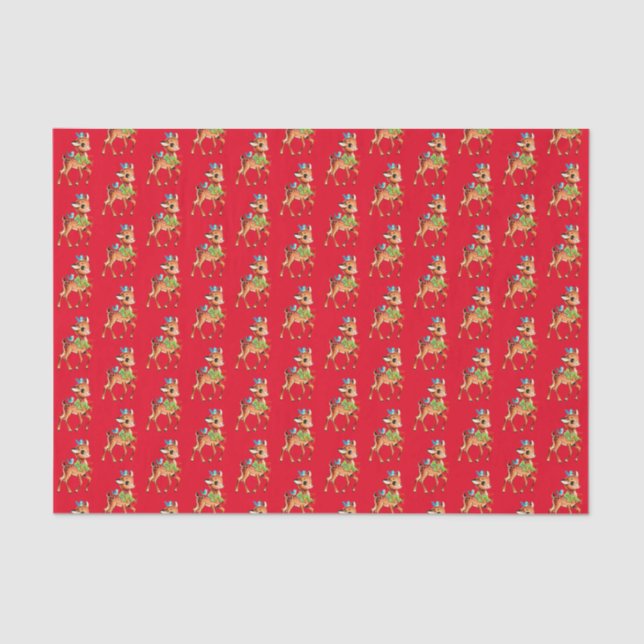 retro vintage deer Christmas tiled  Tissue Paper (Front)