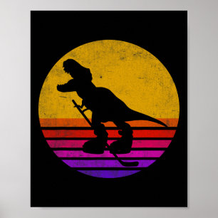 Retro Vintage Dinosaur Ice Hockey Dinosaur  Poster