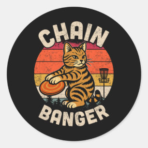 Retro Vintage Disc Golfer Cat Chain Nger Disc Golf Classic Round Sticker