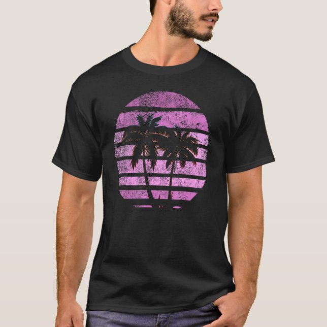 Retro Vintage Distressed Sunset Palm Trees T-Shirt (Front)
