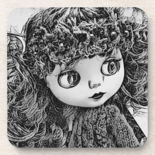 Retro vintage doll grunge art cute fun boho style  coaster