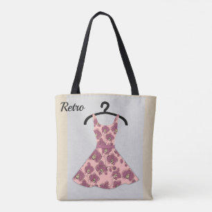 Retro vintage dress polka dots black white coral tote bag