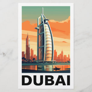 Retro Vintage Dubai UAE Skyline Stationery