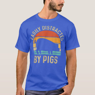 Retro Vintage Easily Distracted By Pigs Farmer Far T-Shirt