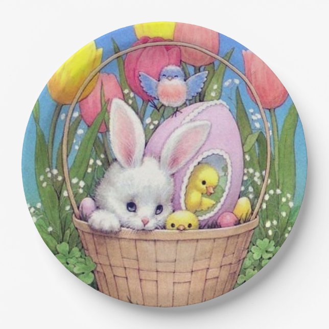 Retro vintage Easter basket party Paper Plate (Front)