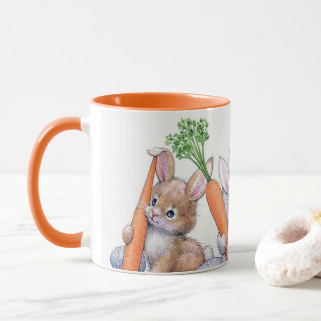 Retro vintage Easter bunnies Holiday Mug (With Donut)