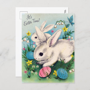 retro vintage Easter bunnies Holiday Postcard