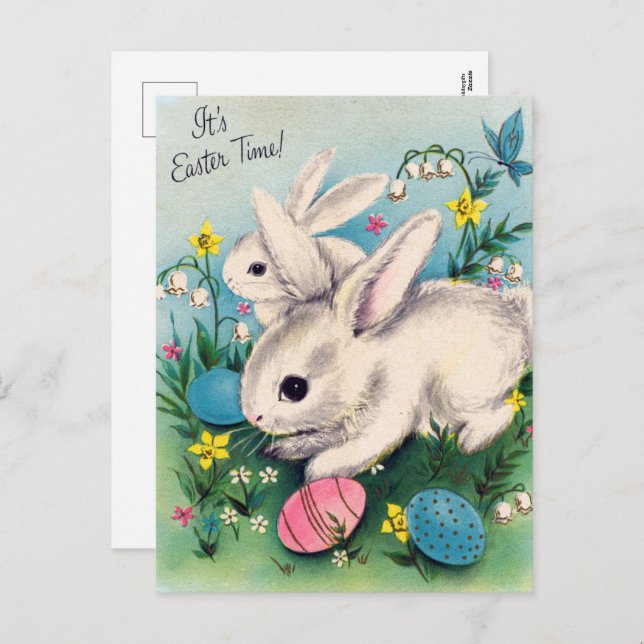 retro vintage Easter bunnies Holiday Postcard (Front/Back)
