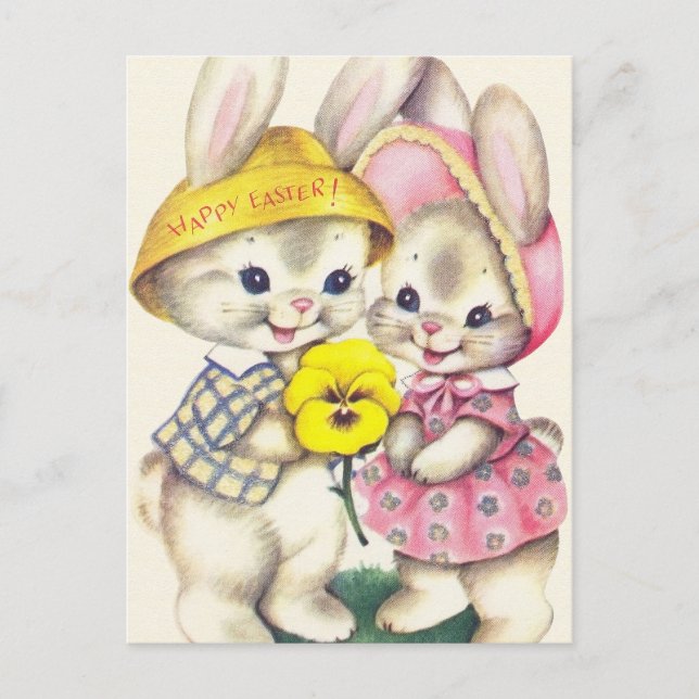 retro vintage Easter bunnies Holiday postcard (Front)