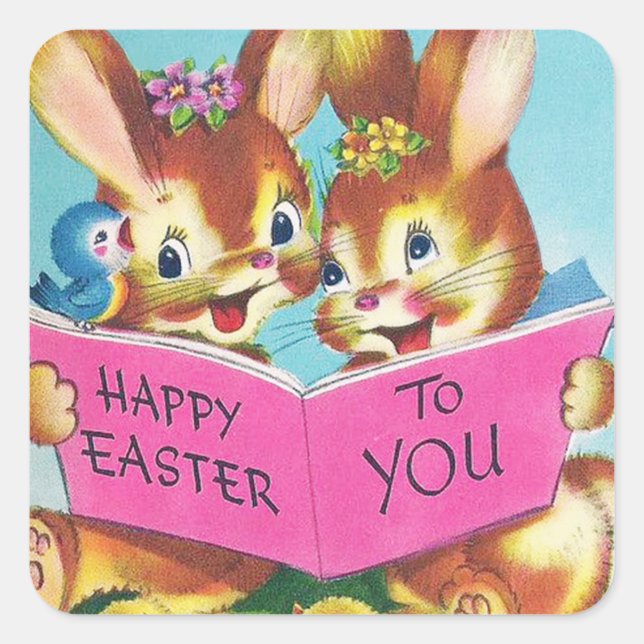 Retro vintage Easter bunnies Holiday sticker (Front)