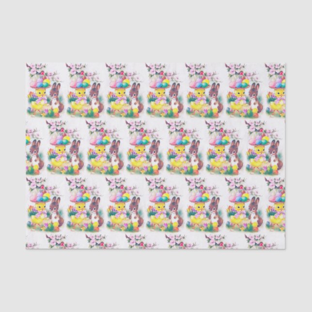 retro vintage easter bunny chick party tissue paper (Front)