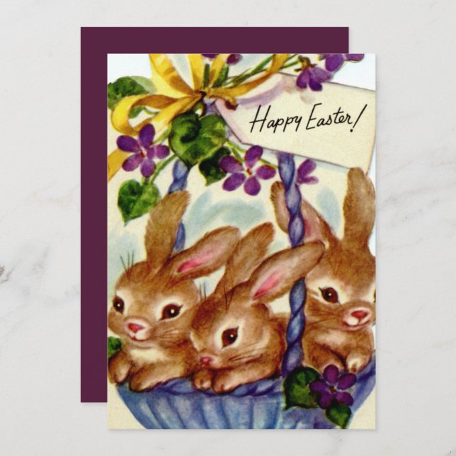 retro vintage Easter bunny Holiday card (Front/Back)